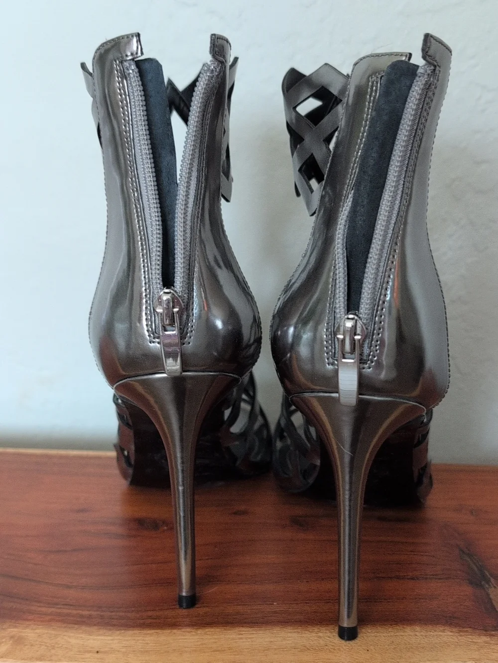 Kendall & Kylie Elana Metallic Silver Geometric Cutout Stiletto Caged Heels